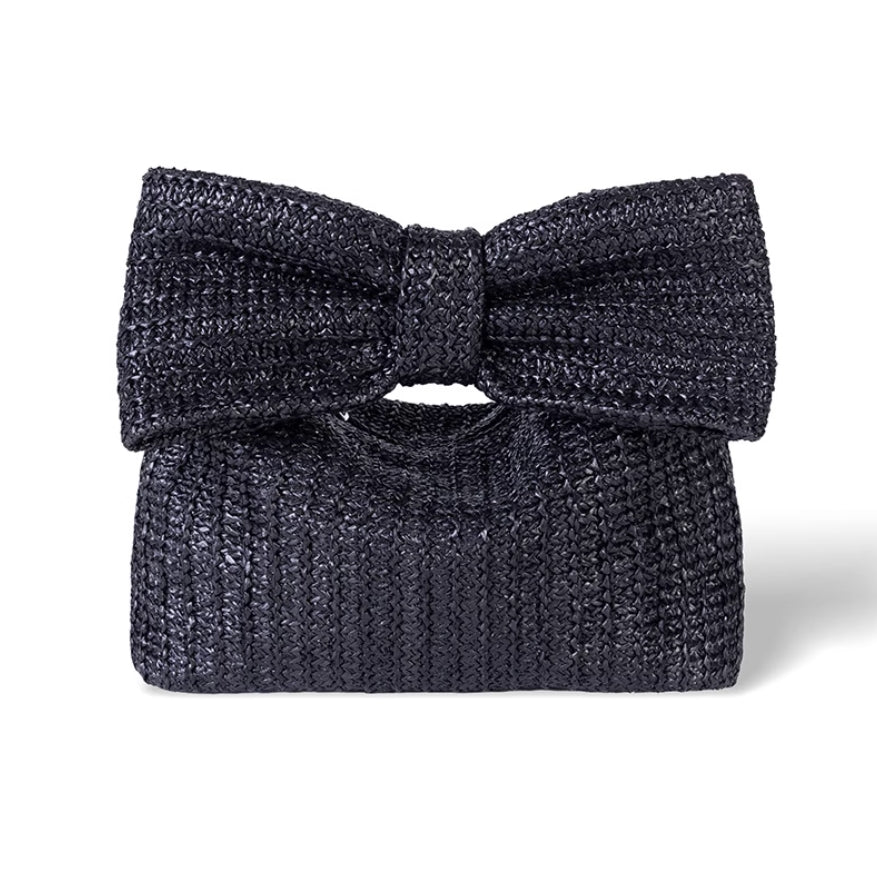 Handmade bow straw handbag, clutch bag for women