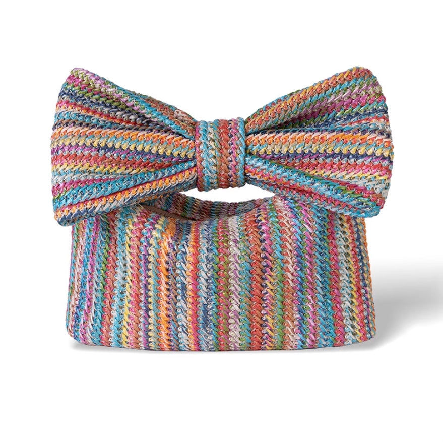 Handmade bow straw handbag, clutch bag for women