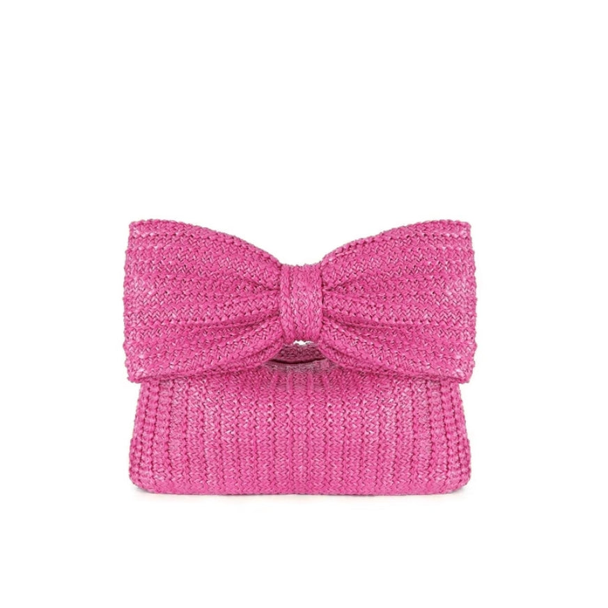 Handmade bow straw handbag, clutch bag for women