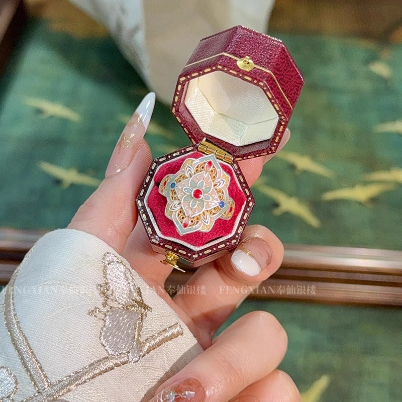 999.9 pure silver hollow filigree sterling silver ring for women wide enamel gold-painted ring