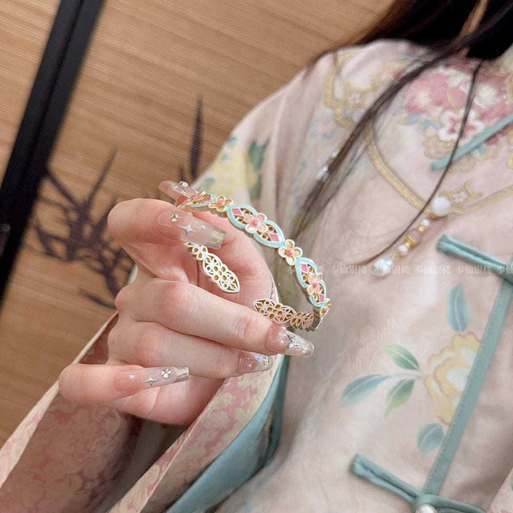 999.9 pure silver flower bracelet, enamel silver bracelet