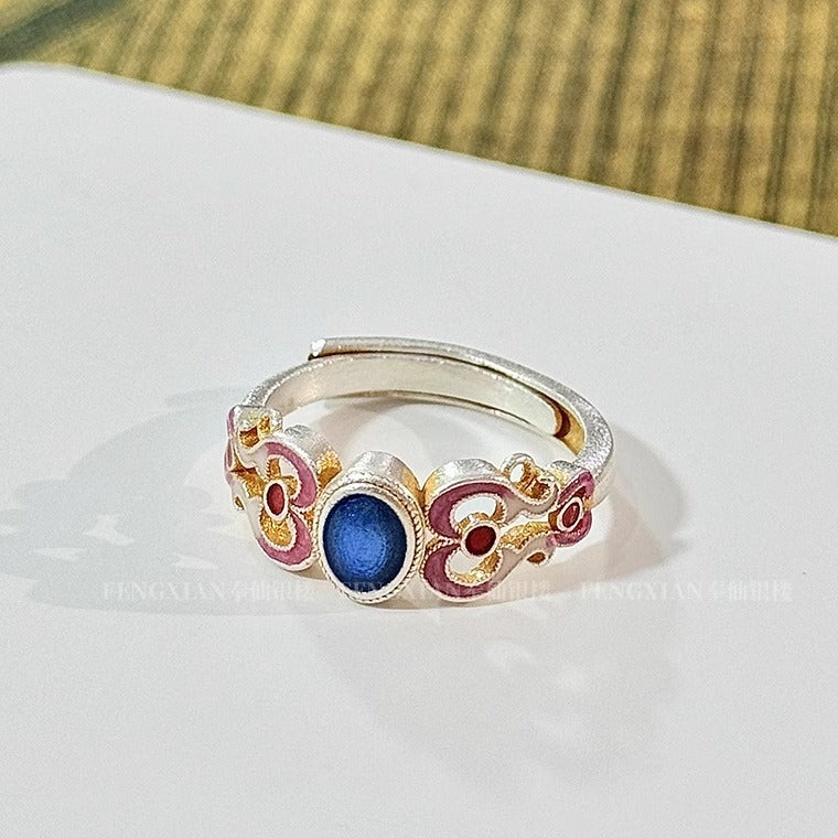 999.9 sterling silver ring, new Chinese style palace style ring, adjustable