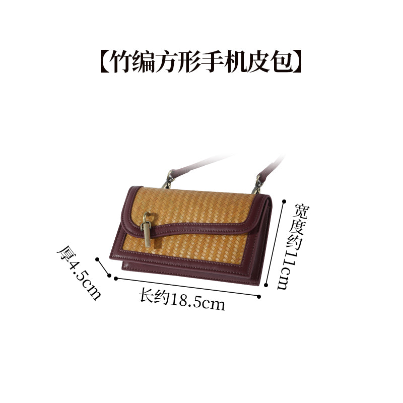 Bamboo wavy leather bag, bamboo woven cowhide bag
