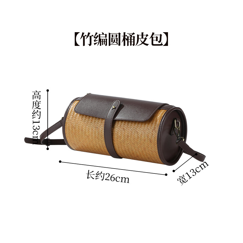 Bamboo wavy leather bag, bamboo woven cowhide bag