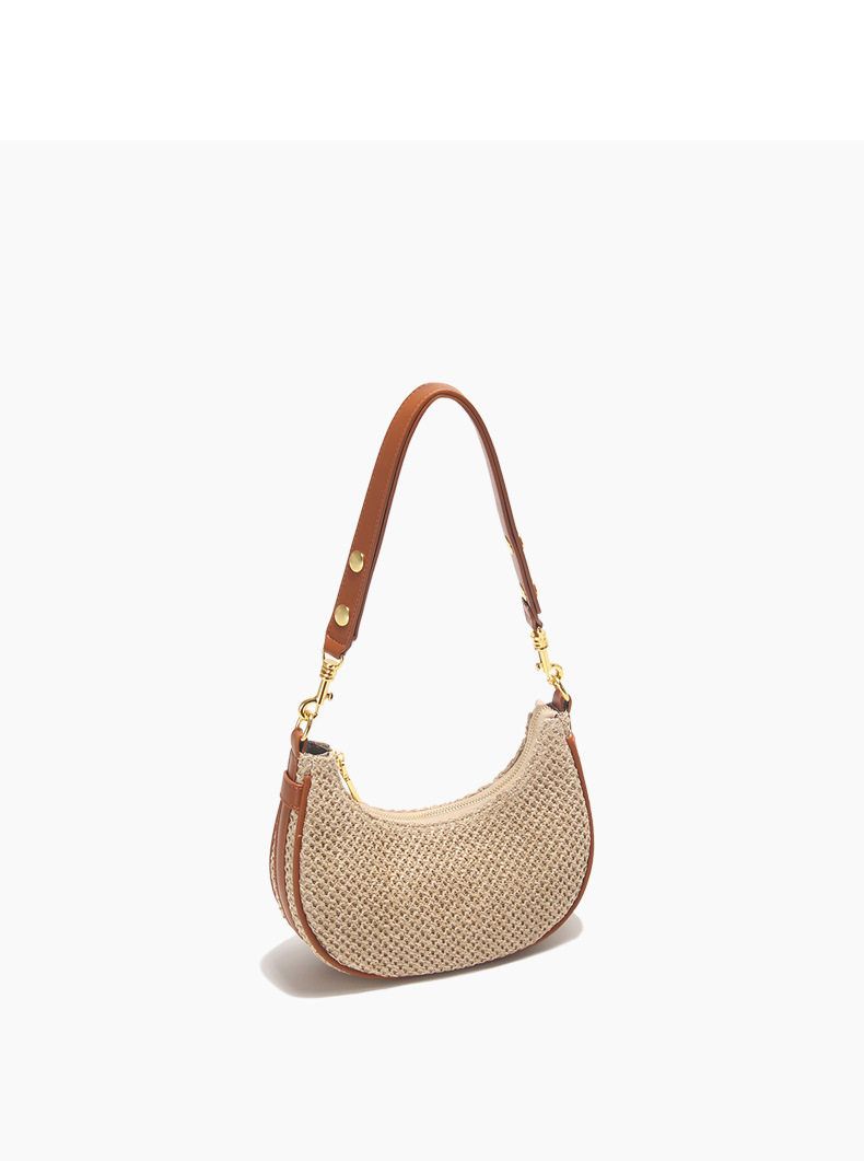 Hand-woven straw moon bag, shoulder bag, women's crossbody bag