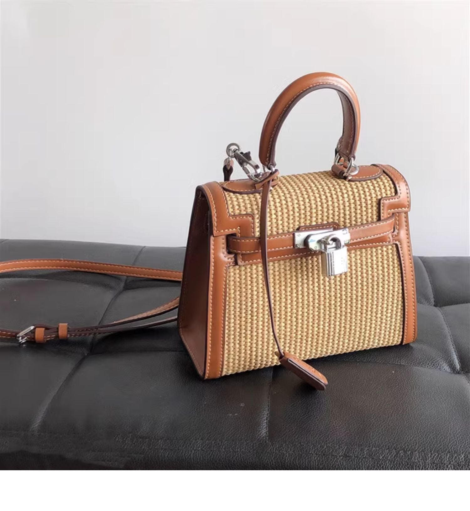 Handmade French straw woven bags, crossbody raffia handbags, Kelly bags