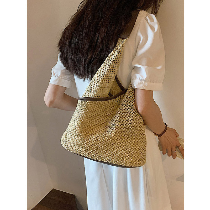 Handmade straw bags, small fresh woven bucket bags