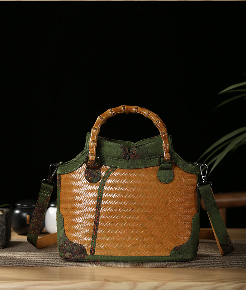 Handmade bamboo xiangyun yarn crossbody bag, bamboo handbag, artistic woven shoulder bag