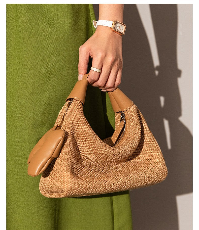 Handmade straw bag, shoulder crossbody handbag