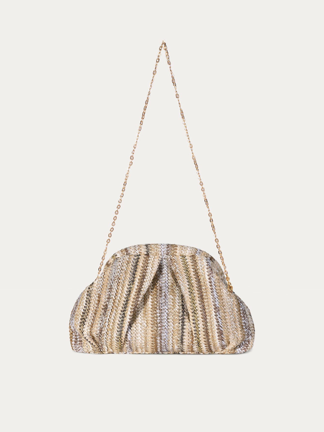 Handmade straw clip bag, chain crossbody bag, fashionable pleated women's bag