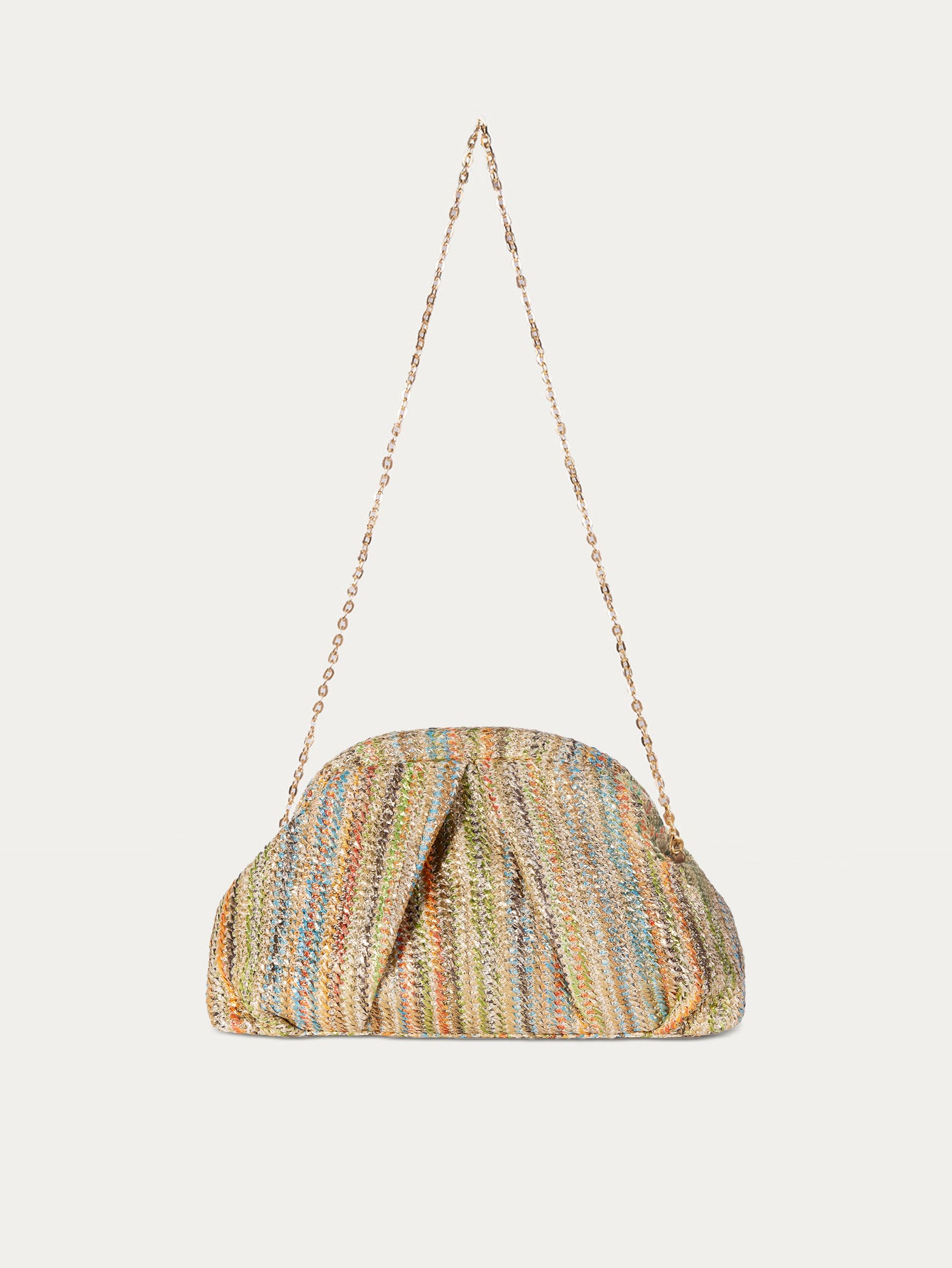 Handmade straw clip bag, chain crossbody bag, fashionable pleated women's bag