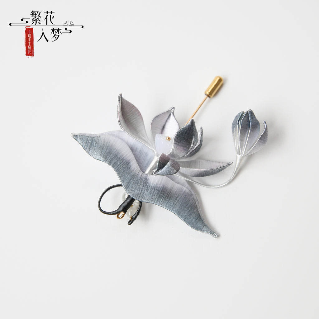 Intangible cultural heritage velvet flowers, pure handmade ink lotus brooches, hairpins, hairpins