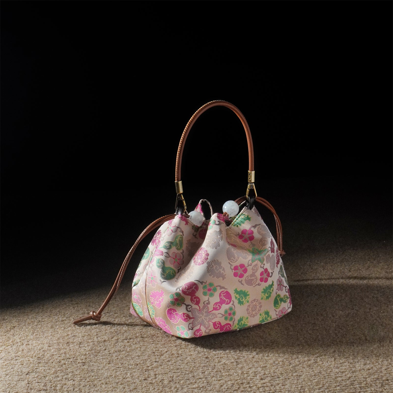 Mulberry silk Xiangyunsha drawstring shoulder and crossbody women's bag