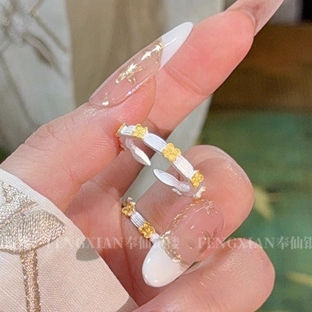 "Osmanthus Flower Falling" 999.9 pure silver ring, ancient gold-painted ring