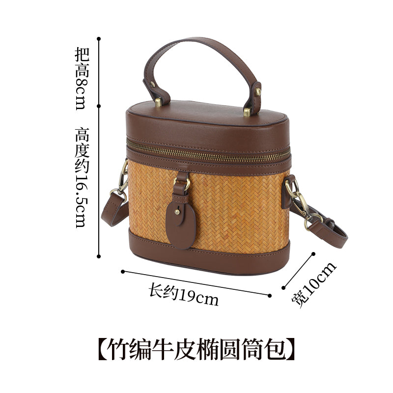 Chinese light luxury handmade bamboo leather bag
