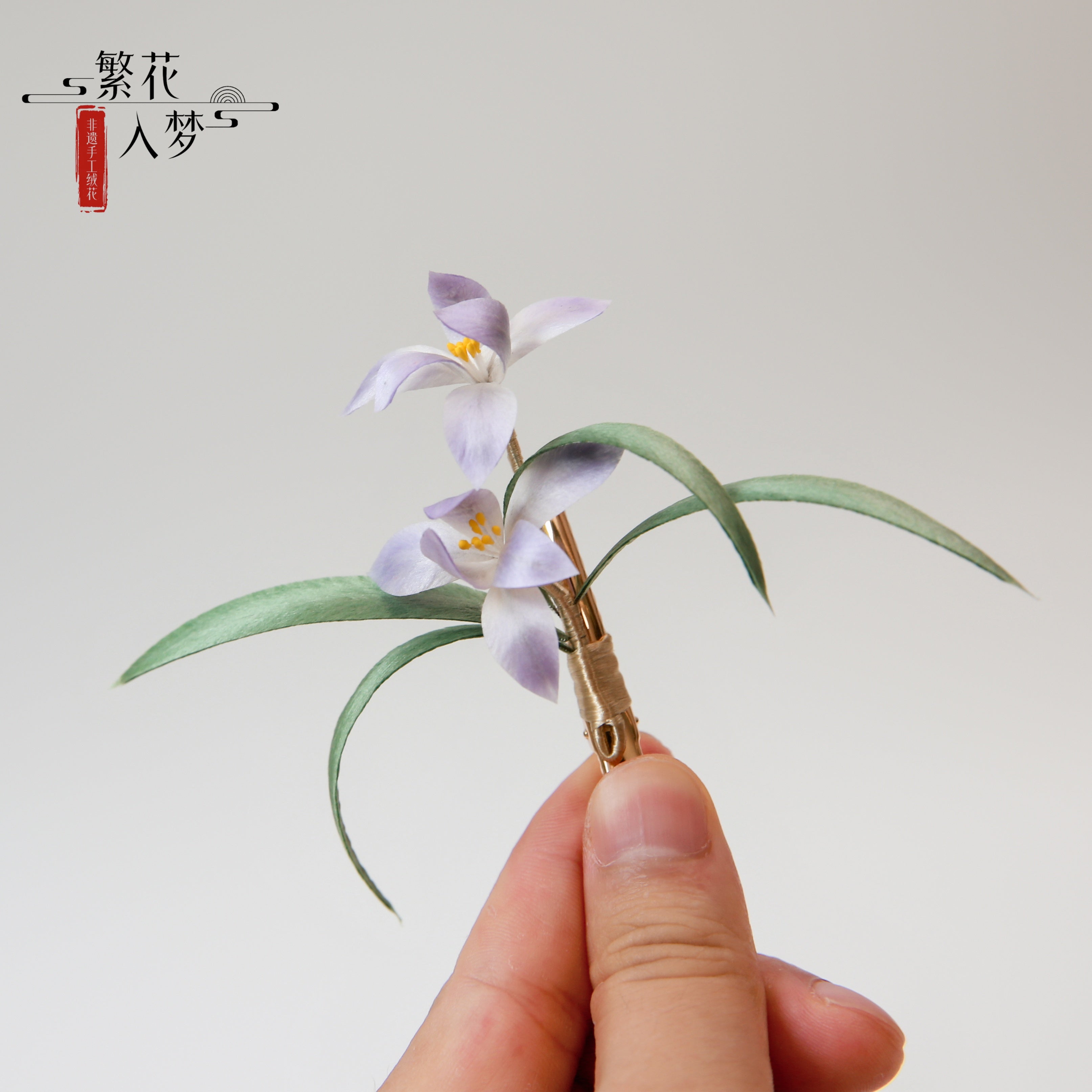 Intangible cultural heritage velvet flowers, pure handmade orchid brooches and hairpins