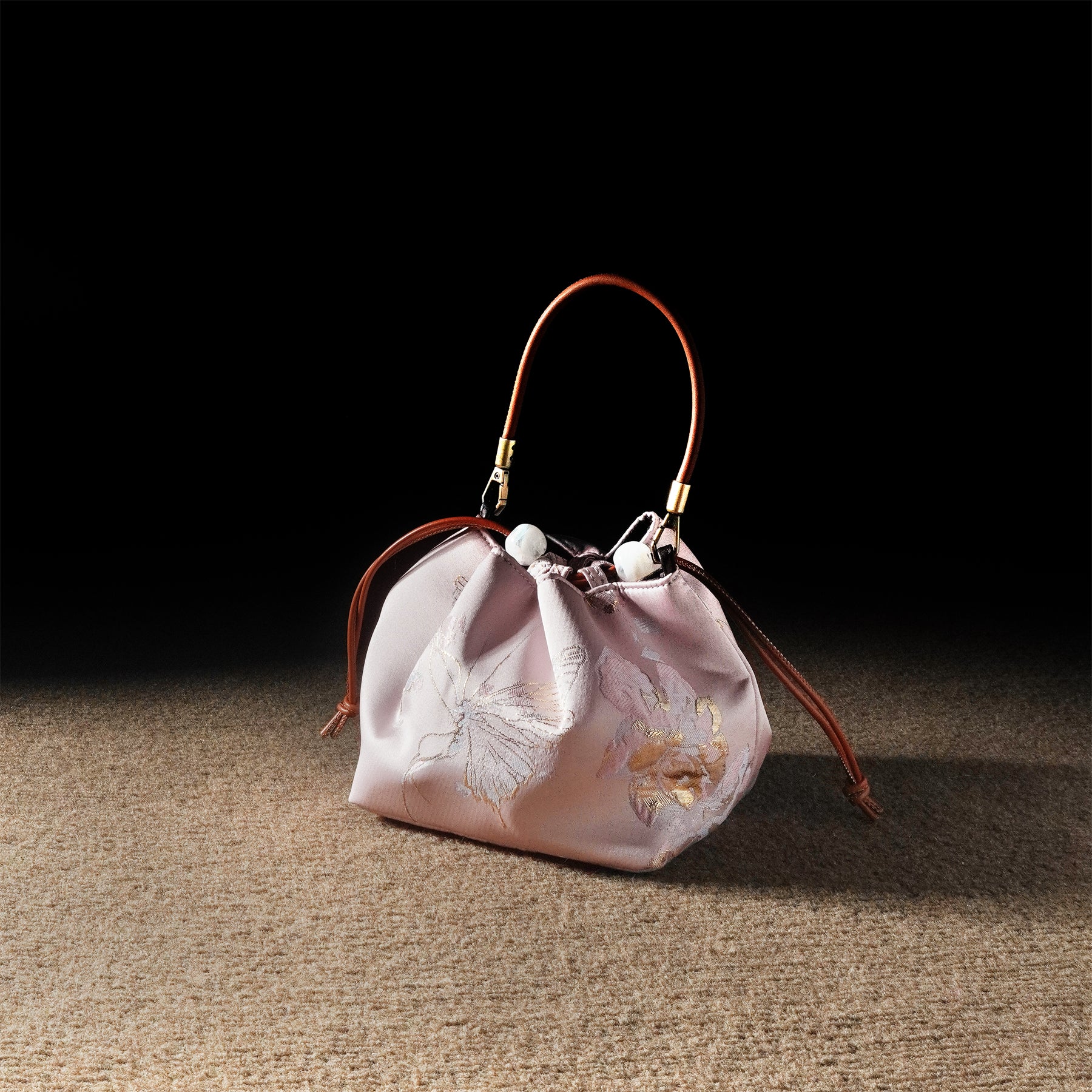 Mulberry silk Xiangyunsha drawstring shoulder and crossbody women's bag
