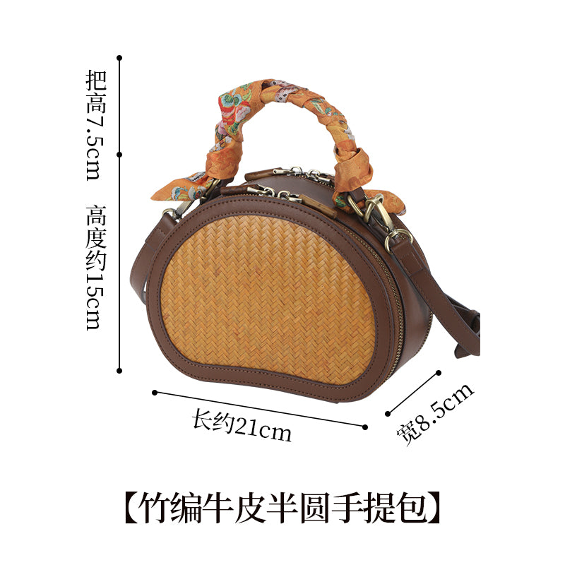 Chinese light luxury handmade bamboo leather bag