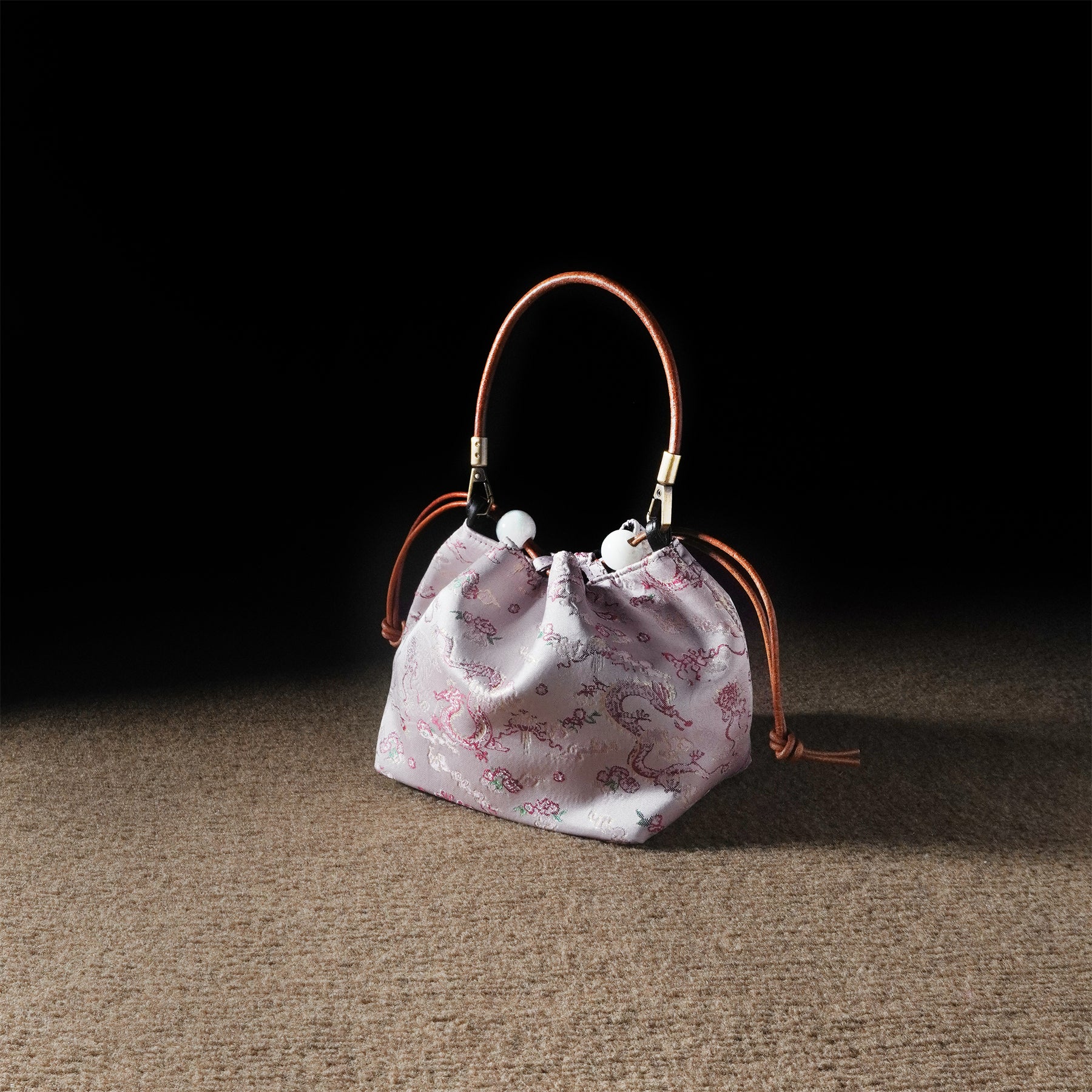 Mulberry silk Xiangyunsha drawstring shoulder and crossbody women's bag