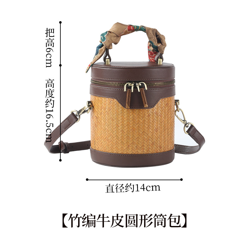 Chinese light luxury handmade bamboo leather bag