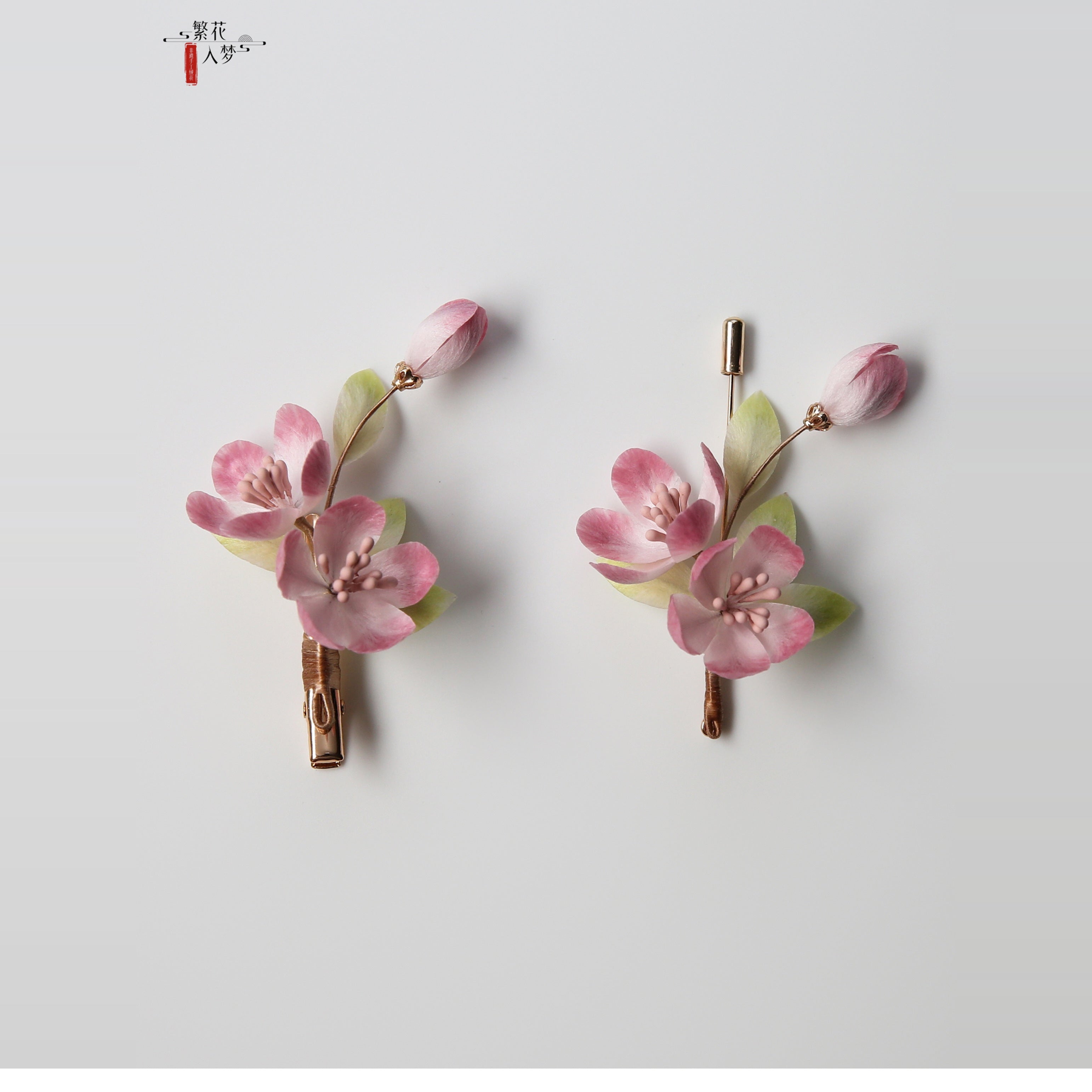 Intangible cultural heritage velvet flowers, pure handmade cherry blossom brooches, hairpins, hairpins