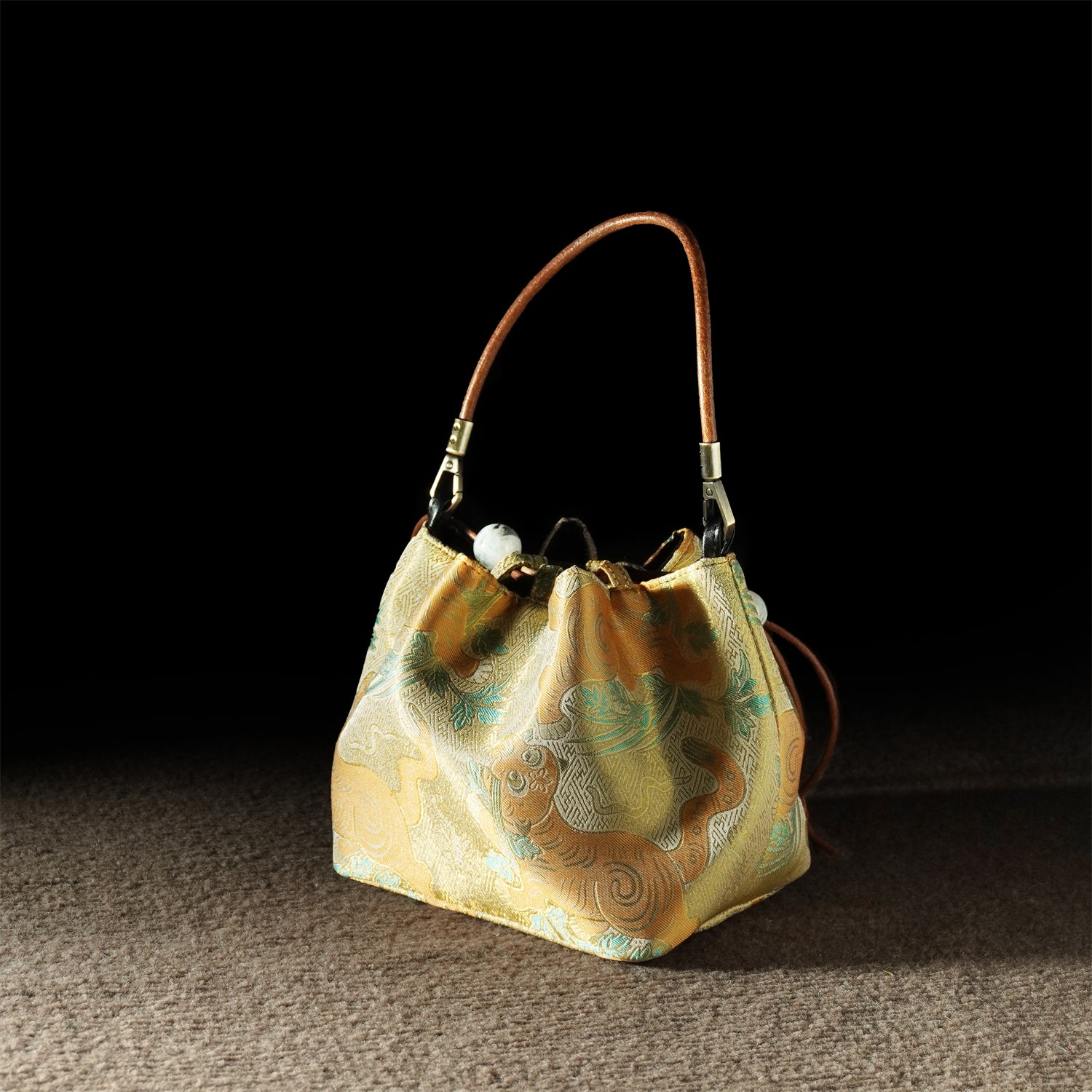 Mulberry silk Xiangyunsha drawstring shoulder and crossbody women's bag