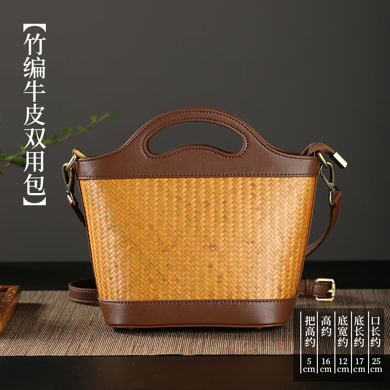 Chinese light luxury handmade bamboo leather bag