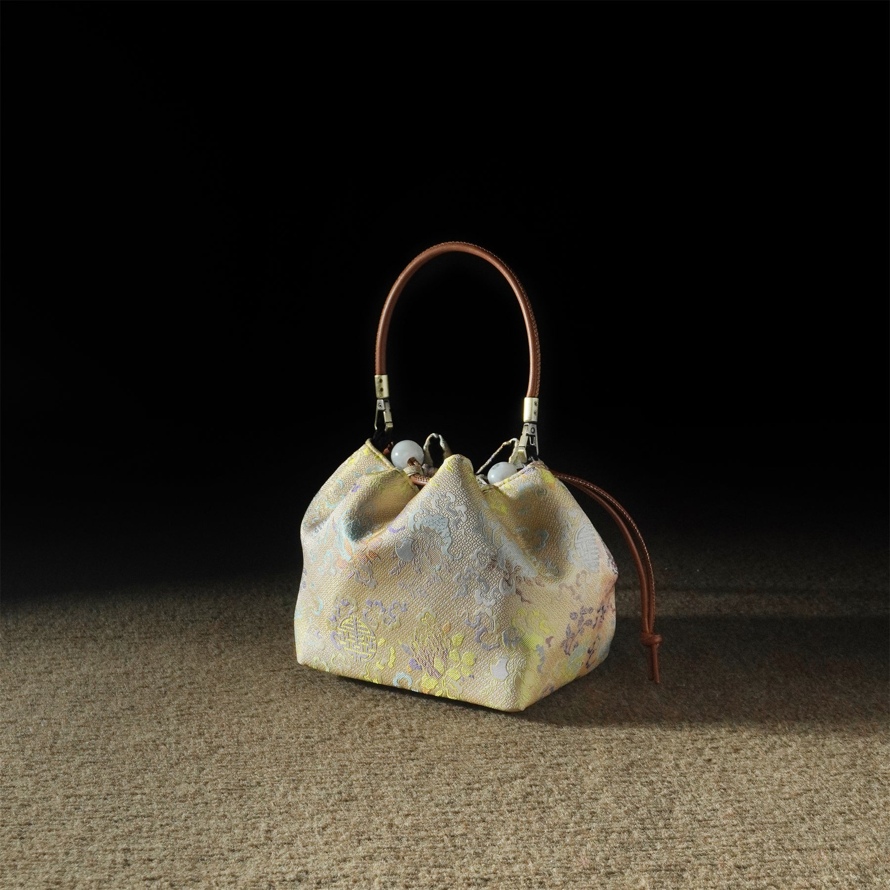 Mulberry silk Xiangyunsha drawstring shoulder and crossbody women's bag