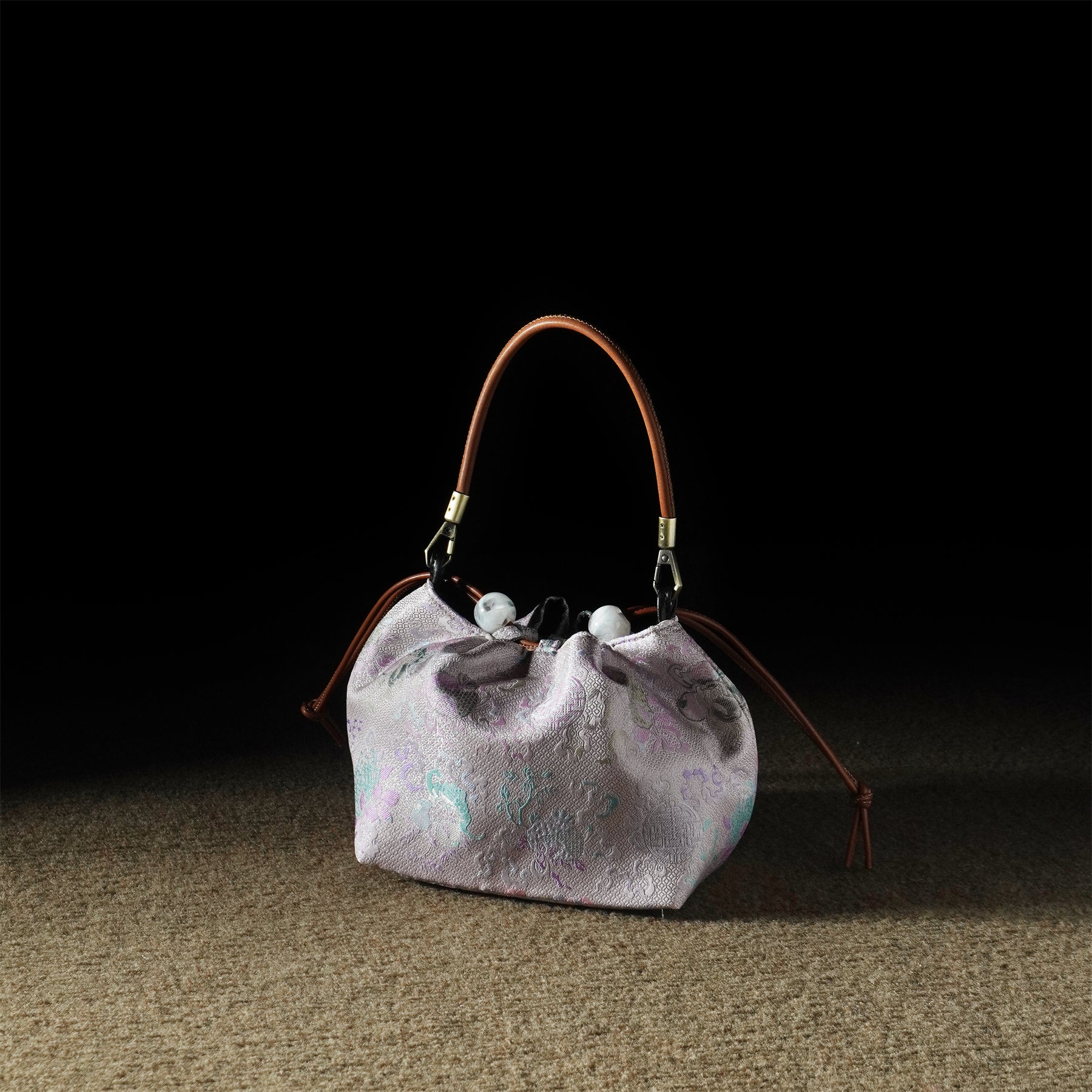 Mulberry silk Xiangyunsha drawstring shoulder and crossbody women's bag