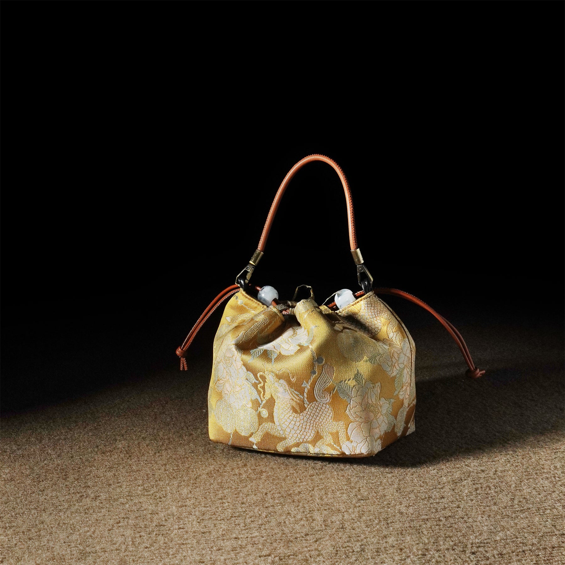 Mulberry silk Xiangyunsha drawstring shoulder and crossbody women's bag