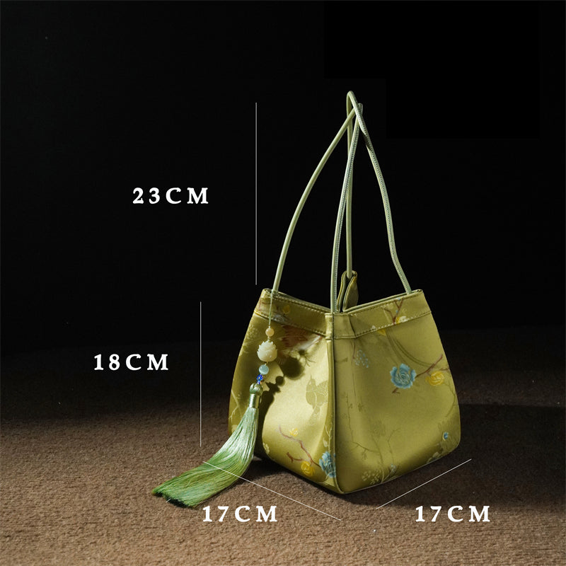 Xiangyunsha handbag small square bag, mulberry silk women's handbag
