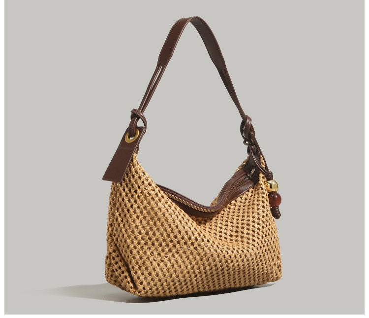 Straw hollow bag, shoulder bag, versatile commuter underarm bag