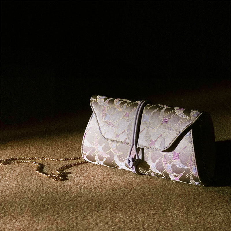 Xiangyunsha clutch, purple shoulder crossbody women's bag