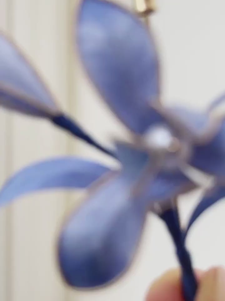 Intangible cultural heritage velvet flowers, pure handmade blue orchid brooches and hairpins