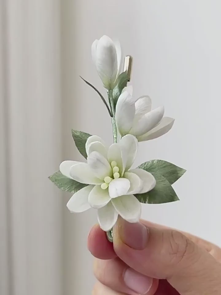 Intangible Cultural Heritage Velvet Flower, Pure Handmade Silk Jasmine Brooch