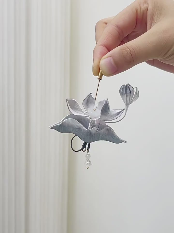 Intangible cultural heritage velvet flowers, pure handmade ink lotus brooches, hairpins, hairpins
