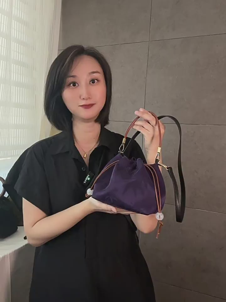 Mulberry silk Xiangyunsha drawstring shoulder and crossbody women's bag