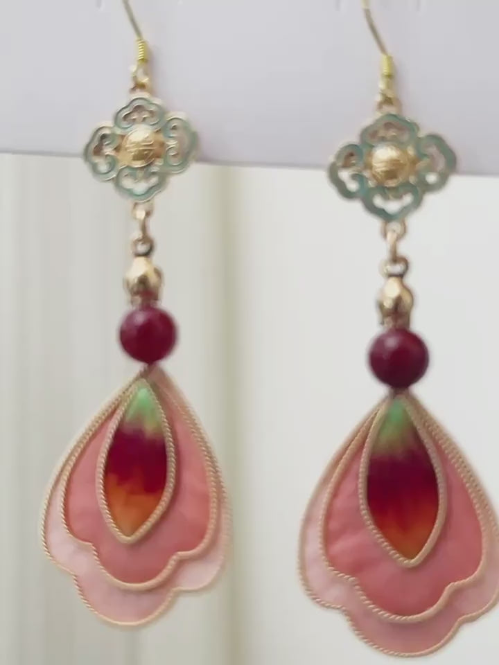 Intangible cultural heritage velvet flowers, pure handmade Dunhuang earrings and earrings