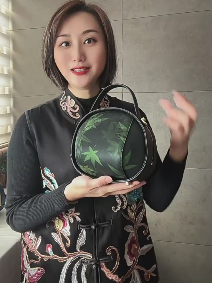 Mulberry silk Xiangyunsha small bag, bamboo leaf vintage cowhide women's bag